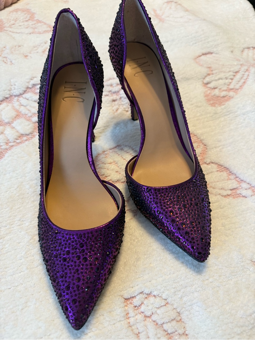 INC International Concepts Purple Rhinestone Pointed Toe Heels